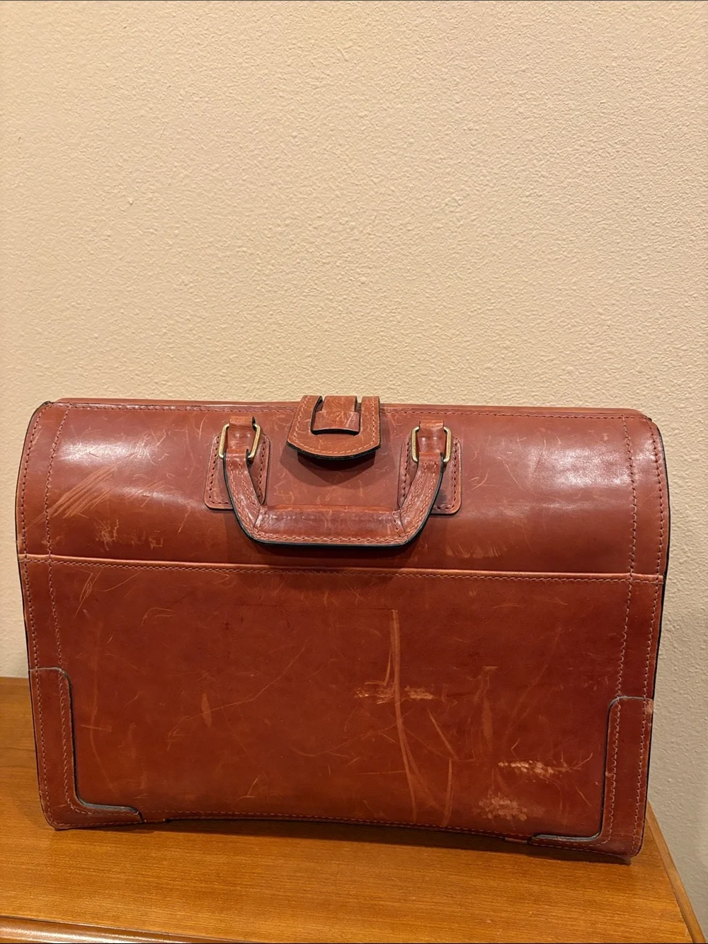 Vintage Schlesinger Men's Belting Leather Briefcase Bag in Cognac Brown